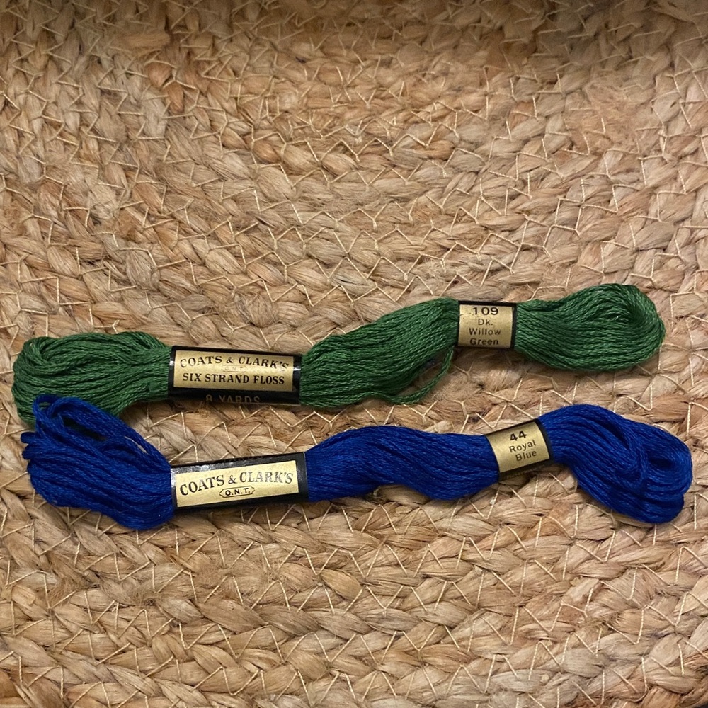 Bundle of vintage Coats & Clark’s 6 strand embroidery floss in blue and green